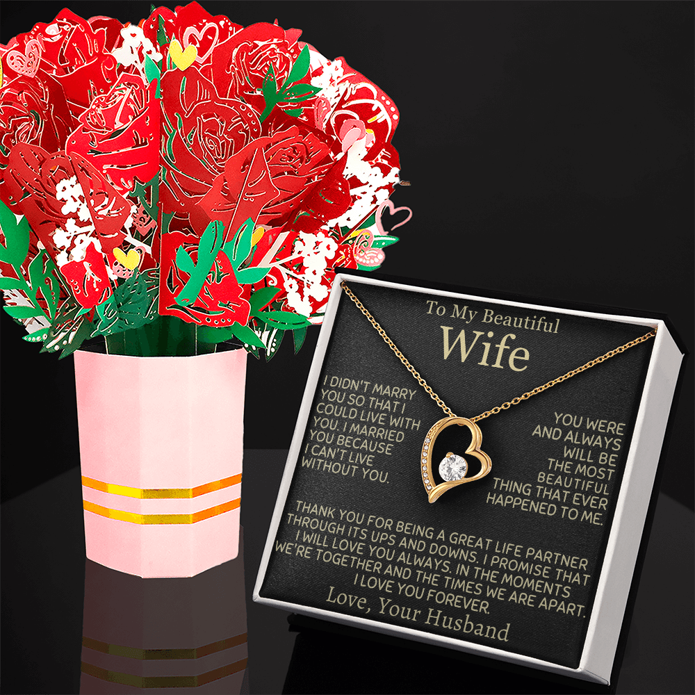 To My Beautiful Wife - Forever Love Necklace and Sweetest Devotion Bouquet Set