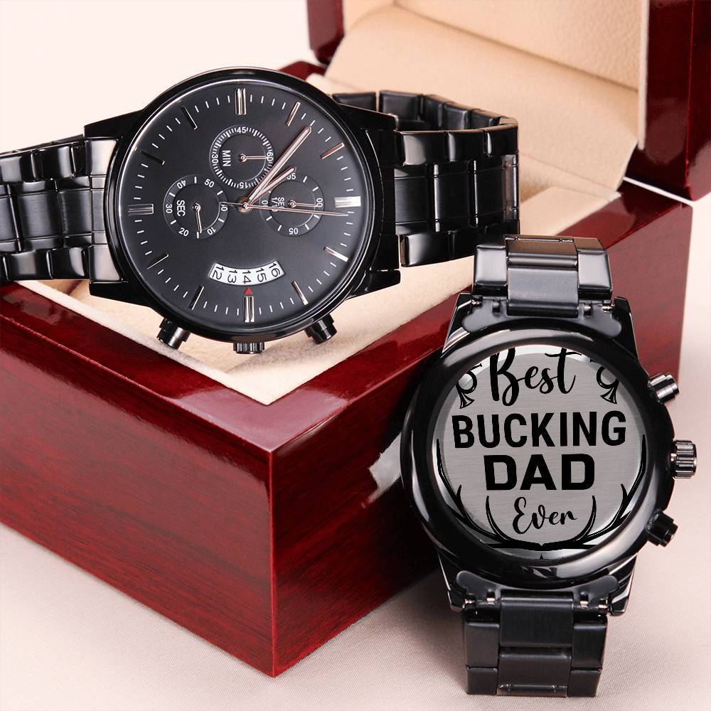 Best Bucking Dad Engraved Design Black Chronograph Watch