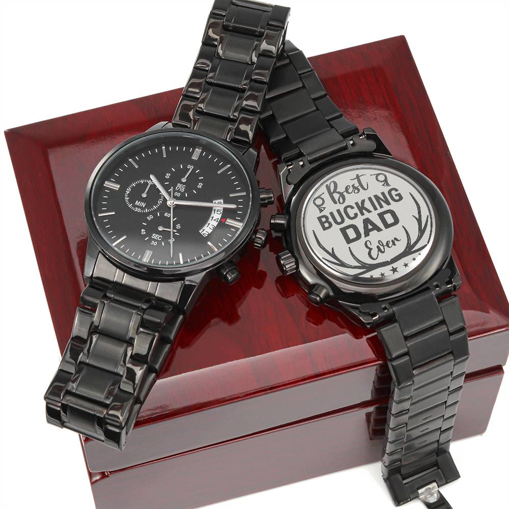 Best Bucking Dad Engraved Design Black Chronograph Watch