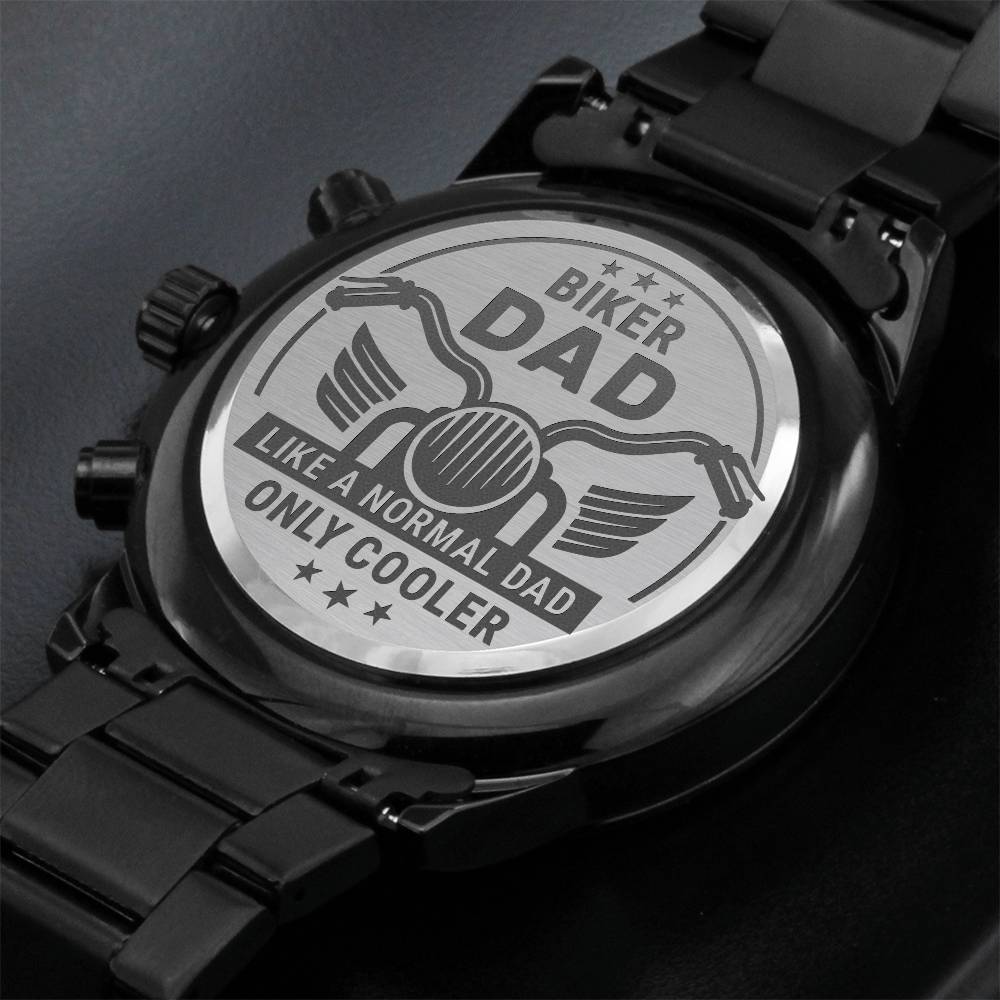 Biker Dad - Engraved Design Black Chronograph Watch