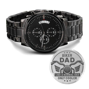 Biker Dad - Engraved Design Black Chronograph Watch