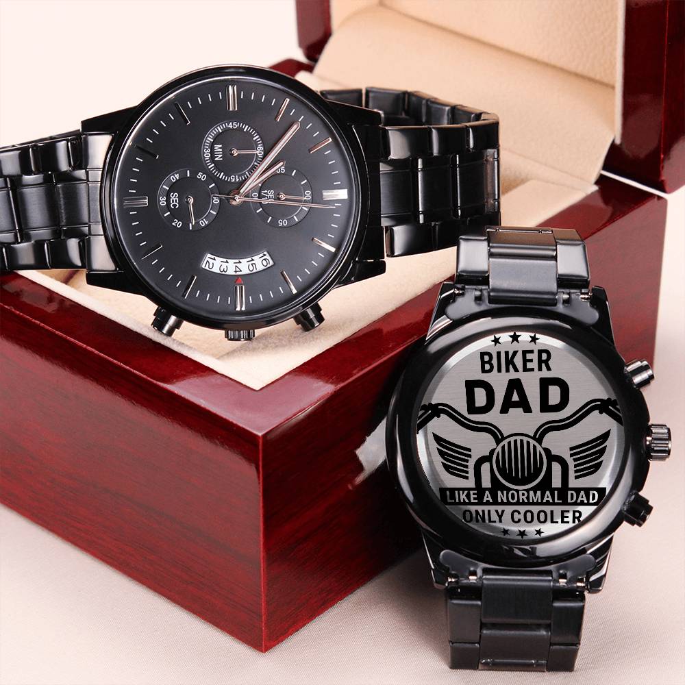 Biker Dad - Engraved Design Black Chronograph Watch