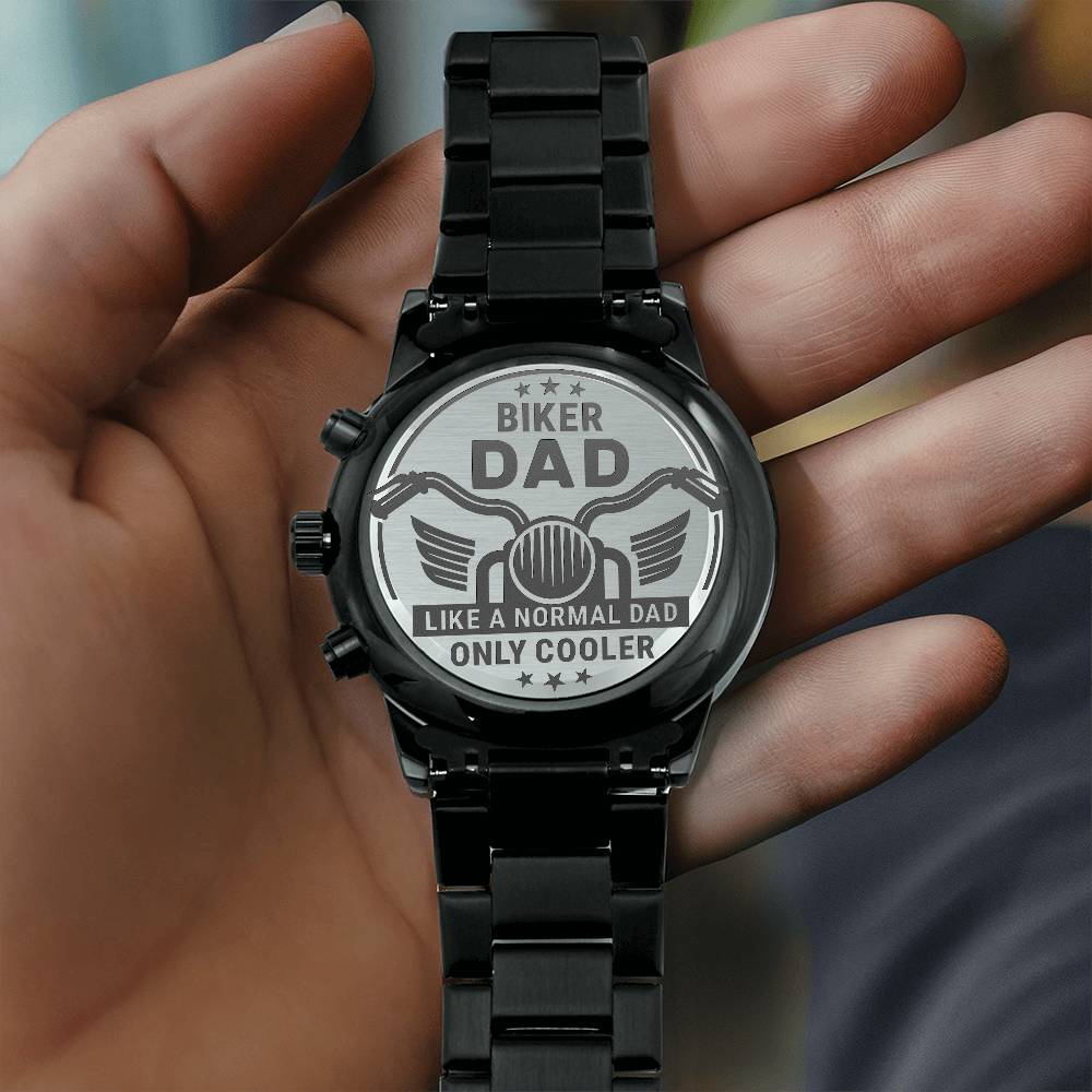 Biker Dad - Engraved Design Black Chronograph Watch