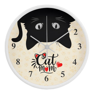 CAT MOM Wood Frame 10” Clock