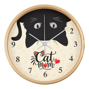 CAT MOM Wood Frame 10” Clock