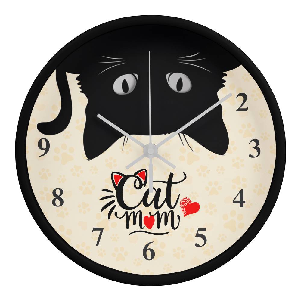 CAT MOM Wood Frame 10” Clock