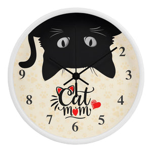 CAT MOM Wood Frame 10” Clock