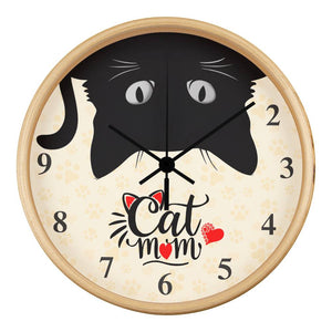 CAT MOM Wood Frame 10” Clock