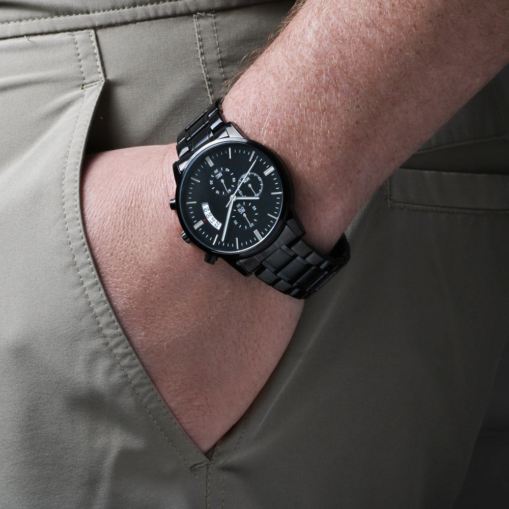 Customizable Engraved Black Chronograph Watch