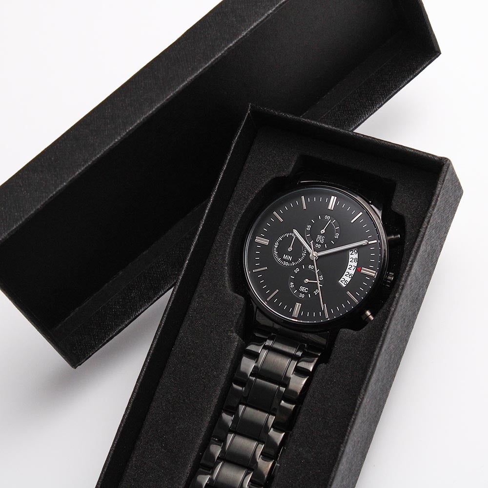 Customizable Engraved Black Chronograph Watch