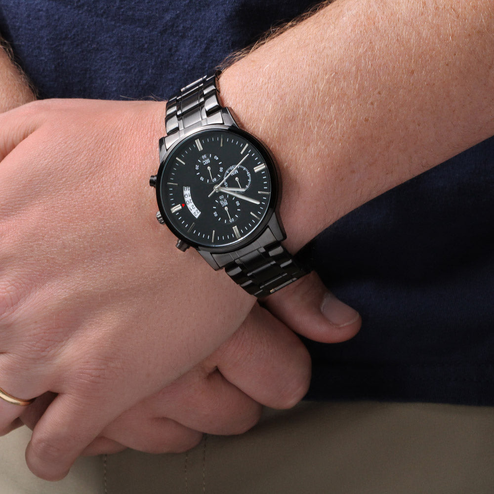 Customizable Engraved Black Chronograph Watch