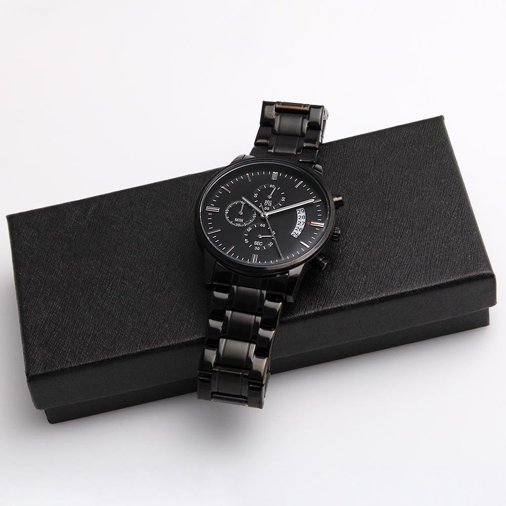 Customizable Engraved Black Chronograph Watch