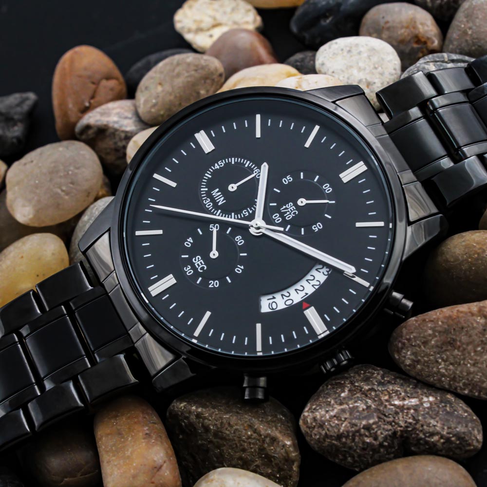 Customizable Engraved Black Chronograph Watch