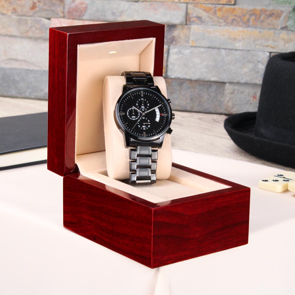 Customizable Engraved Black Chronograph Watch