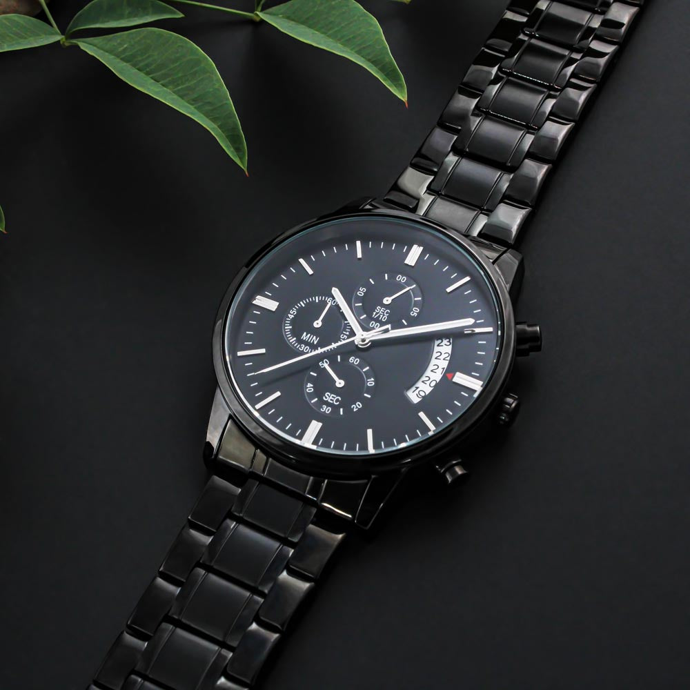 Customizable Engraved Black Chronograph Watch