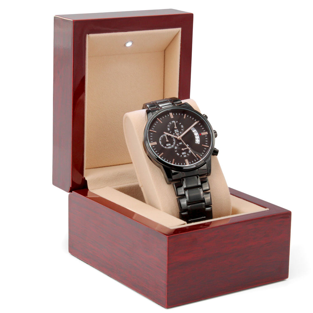 Customizable Engraved Black Chronograph Watch