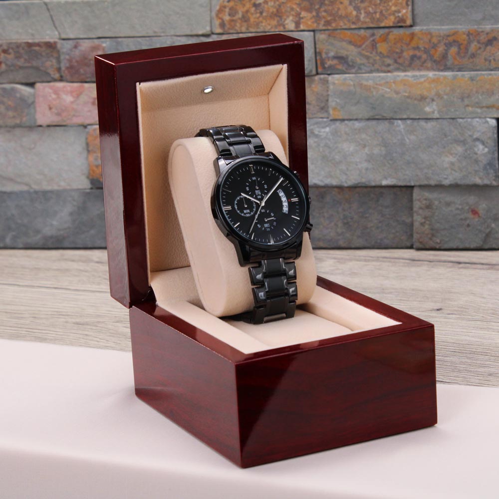 Customizable Engraved Black Chronograph Watch