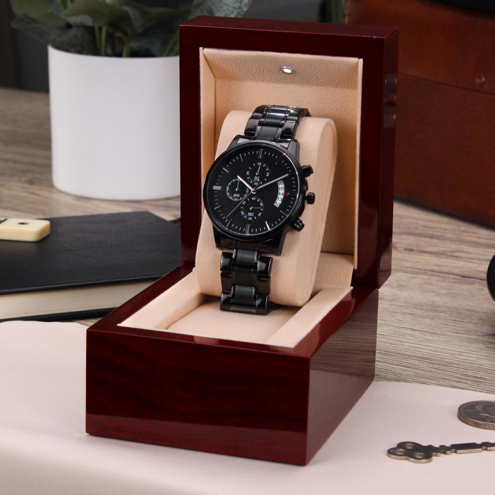 Customizable Engraved Black Chronograph Watch