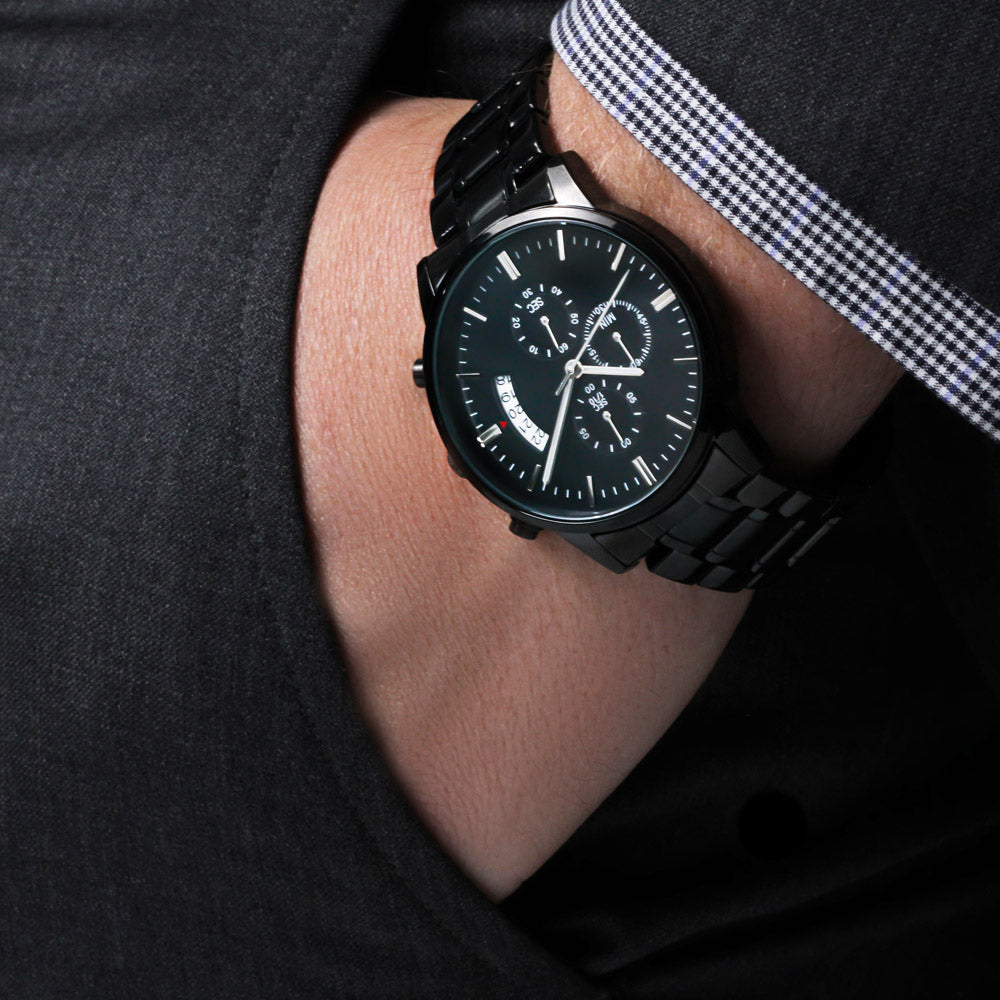 Customizable Engraved Black Chronograph Watch