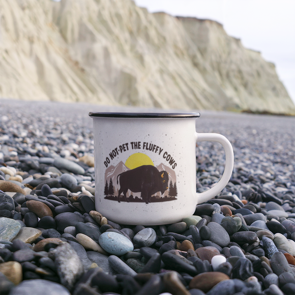 Enamel Camping Mug - Do not pet the fluffy cows