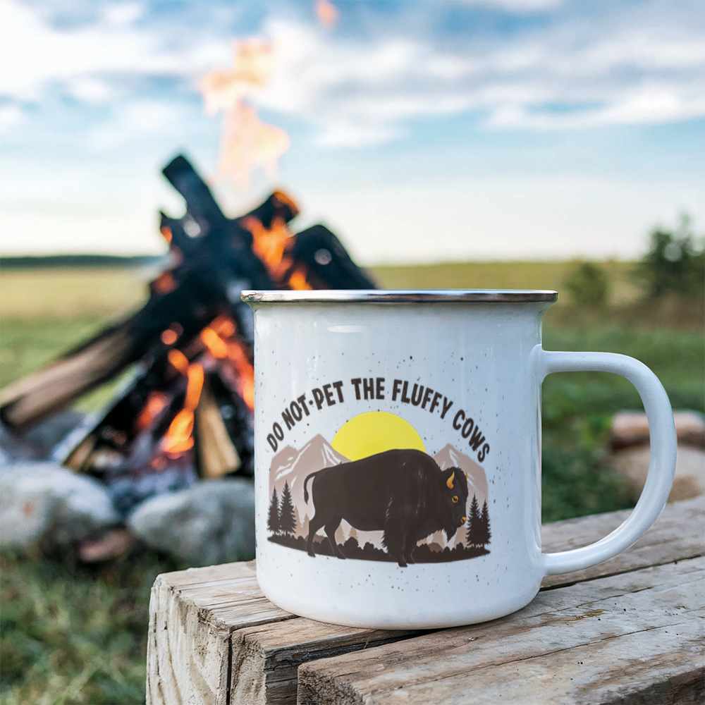 Enamel Camping Mug - Do not pet the fluffy cows