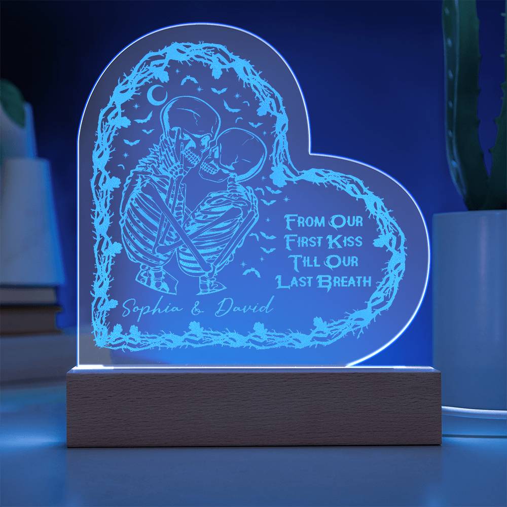 Engraved Acrylic Heart Plaque - From Our First Kiss