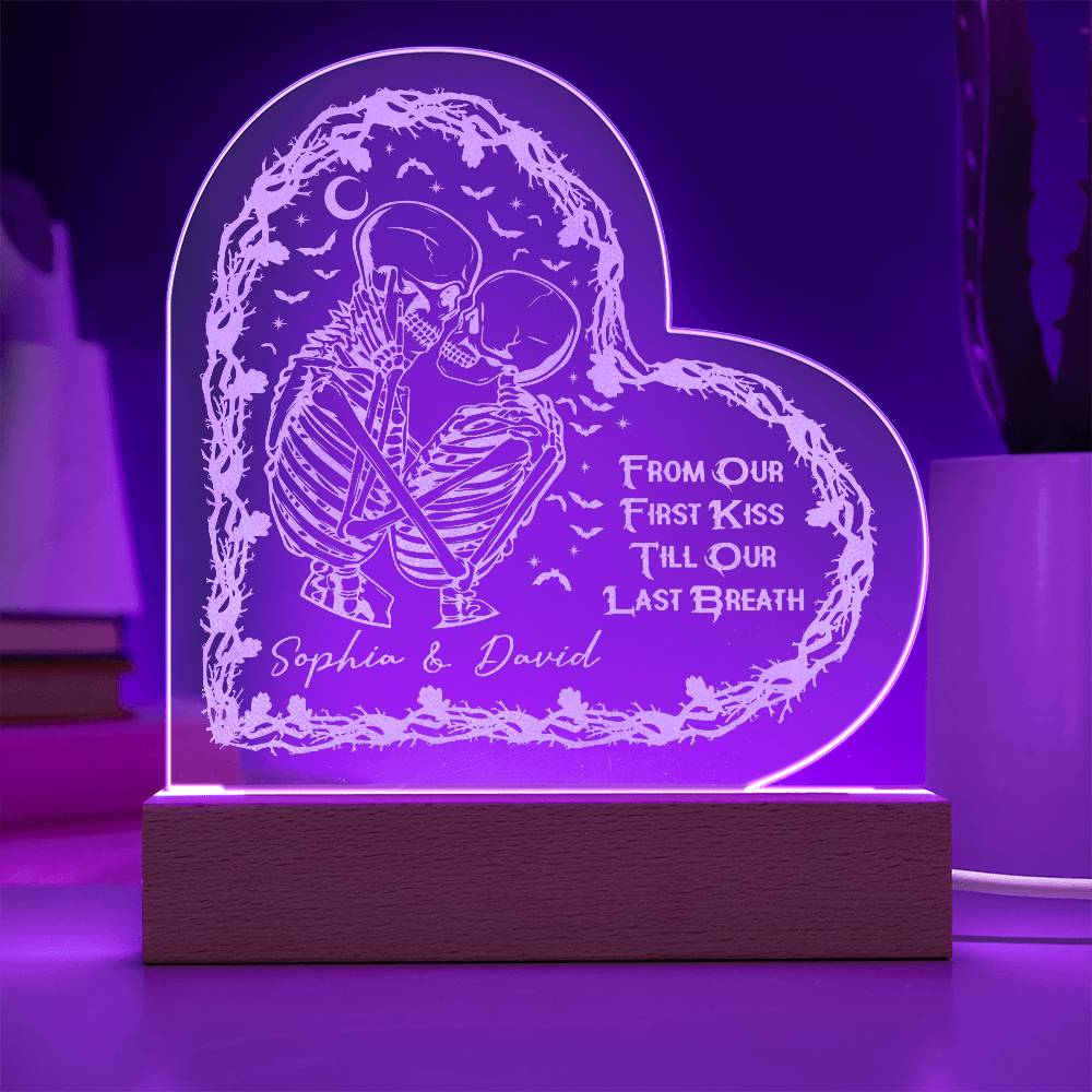 Engraved Acrylic Heart Plaque - From Our First Kiss