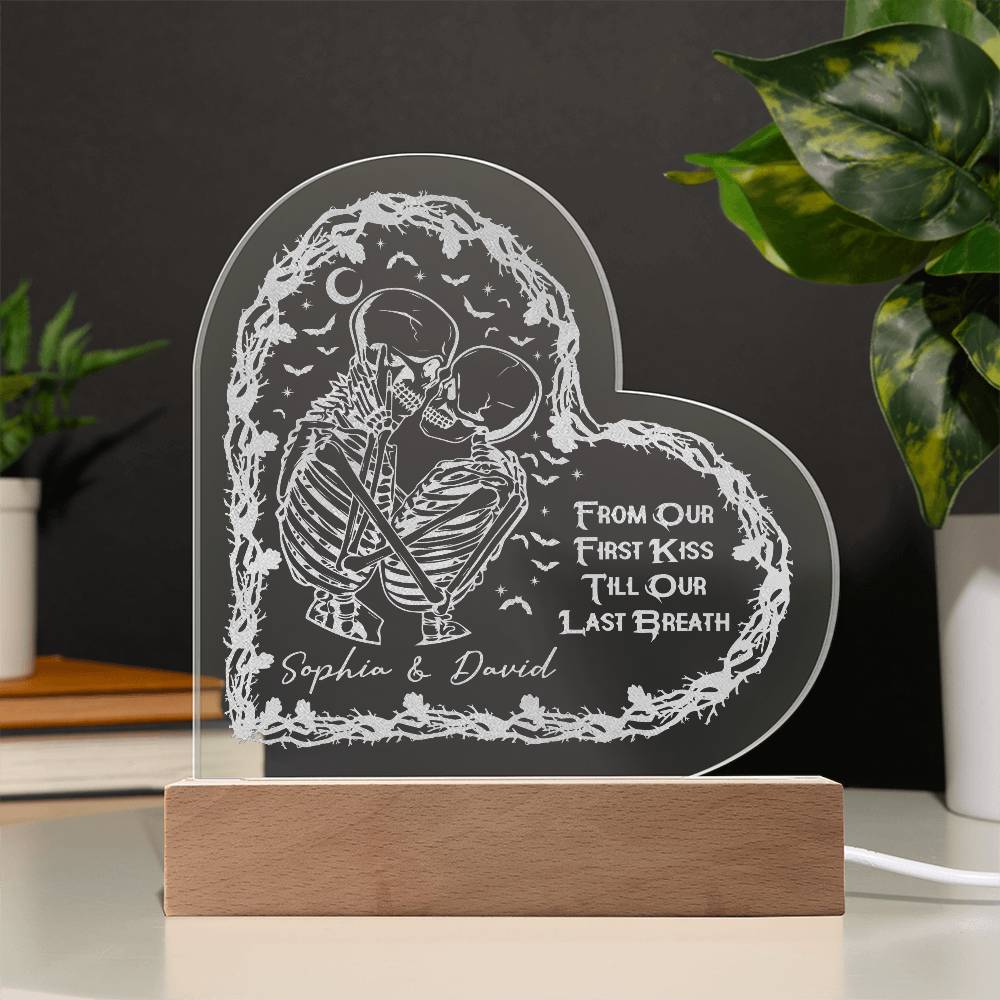 Engraved Acrylic Heart Plaque - From Our First Kiss