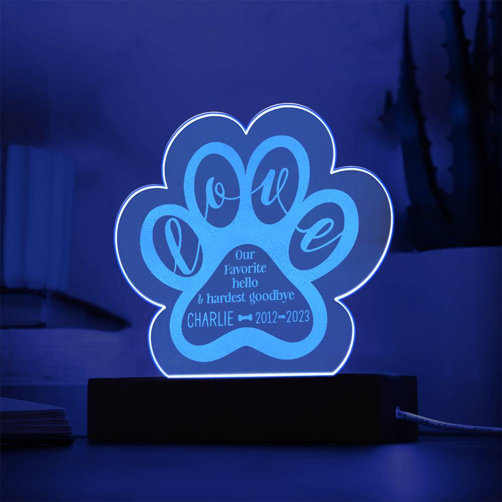 Engraved Acrylic Paw Plaque