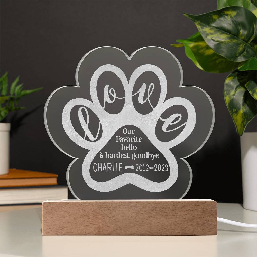 Engraved Acrylic Paw Plaque