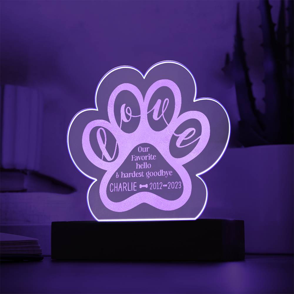 Engraved Acrylic Paw Plaque