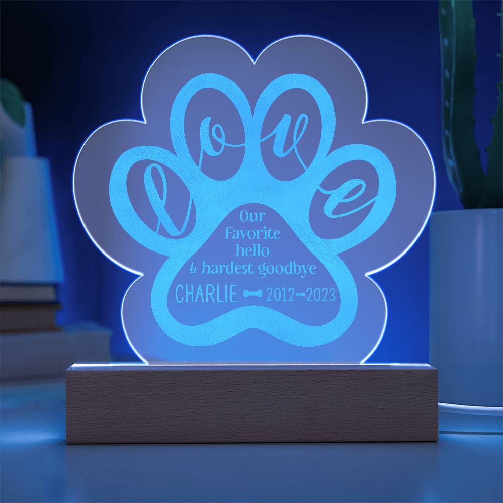 Engraved Acrylic Paw Plaque