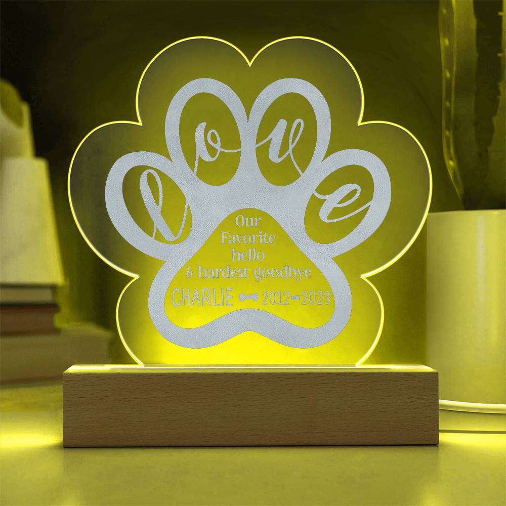 Engraved Acrylic Paw Plaque