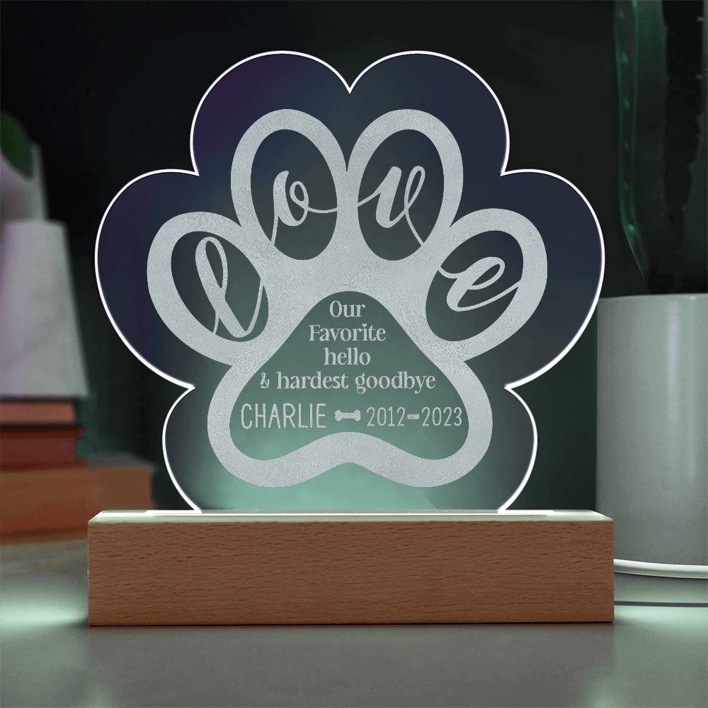 Engraved Acrylic Paw Plaque