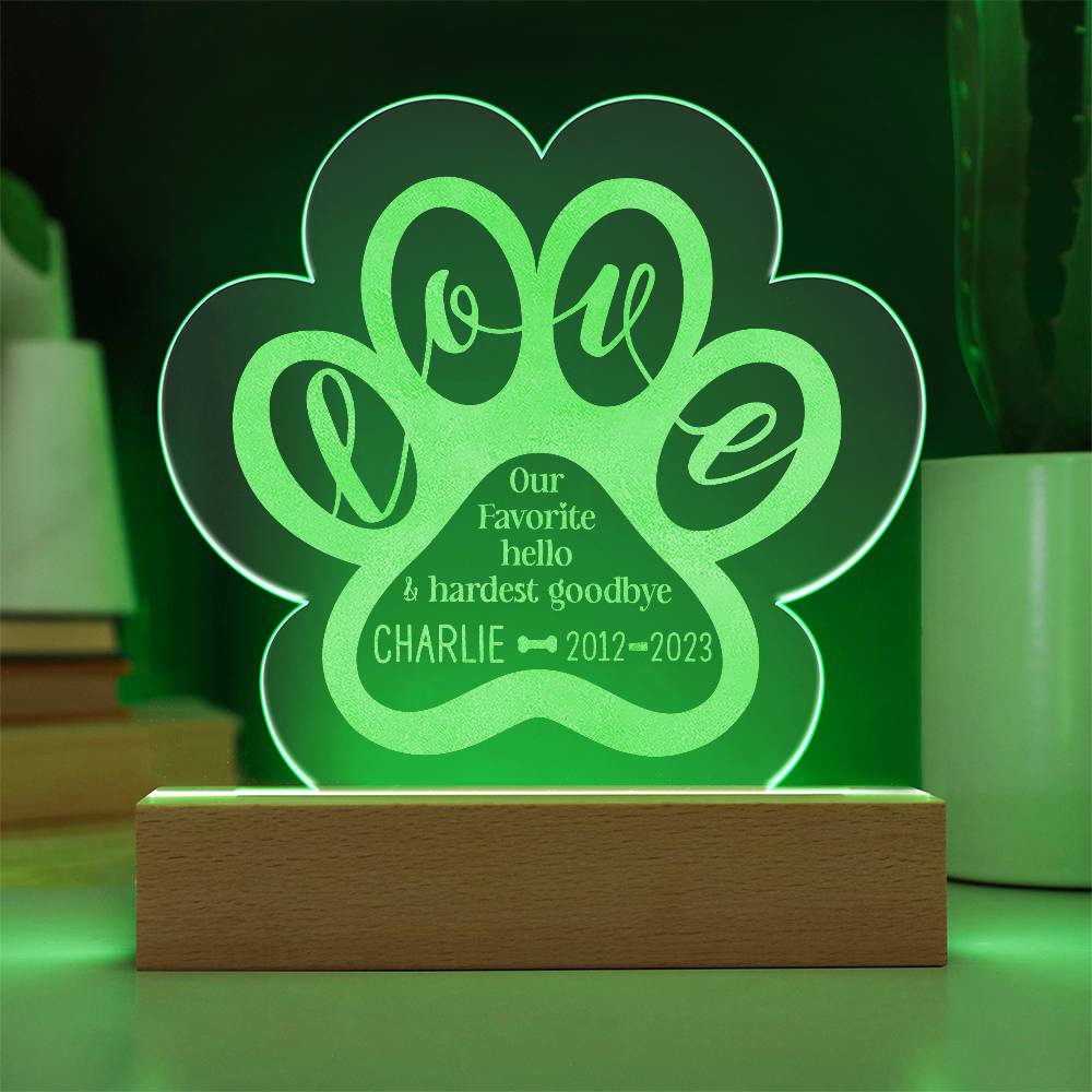 Engraved Acrylic Paw Plaque