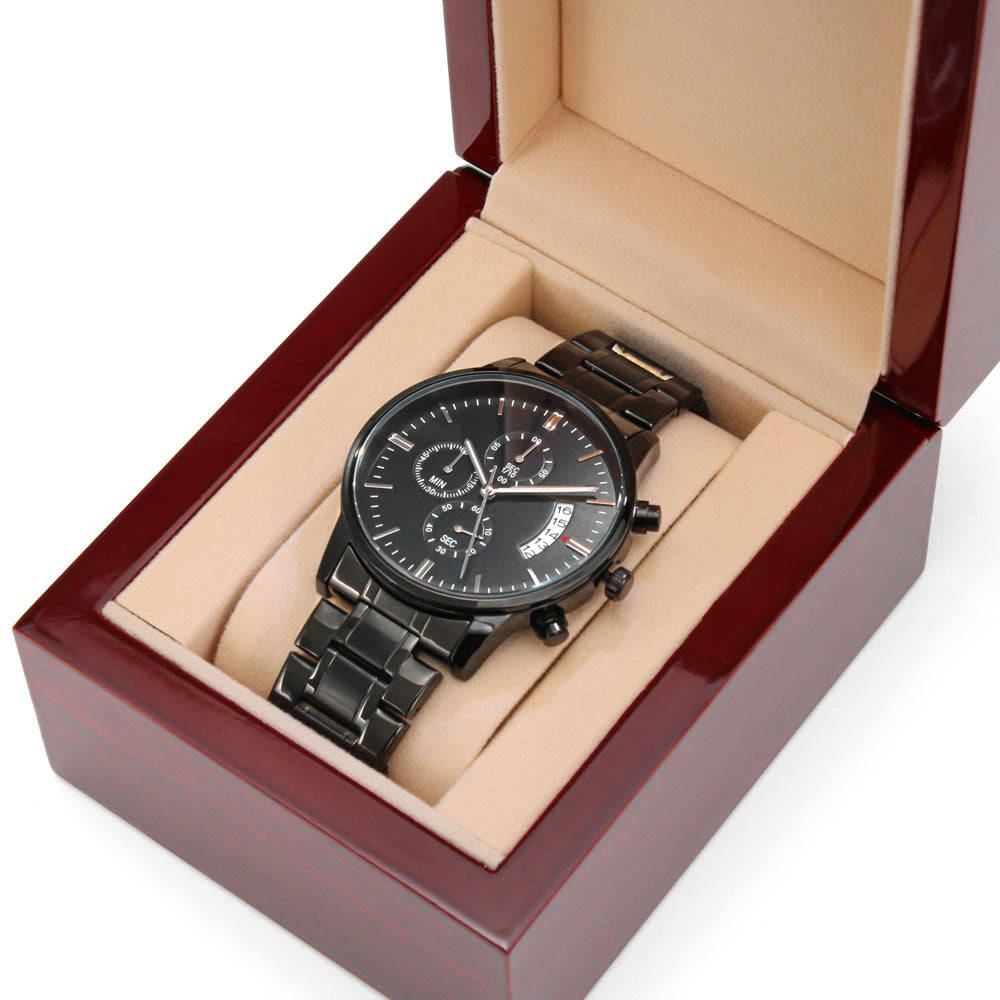 Engraved Black Chronograph Watch - I hooked the best dad