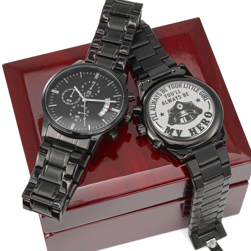 Engraved Black Chronograph Watch - I'll always be your little girl(Police)