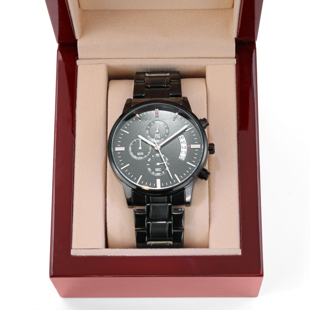 Engraved Black Chronograph Watch -Ride Safe Daddy