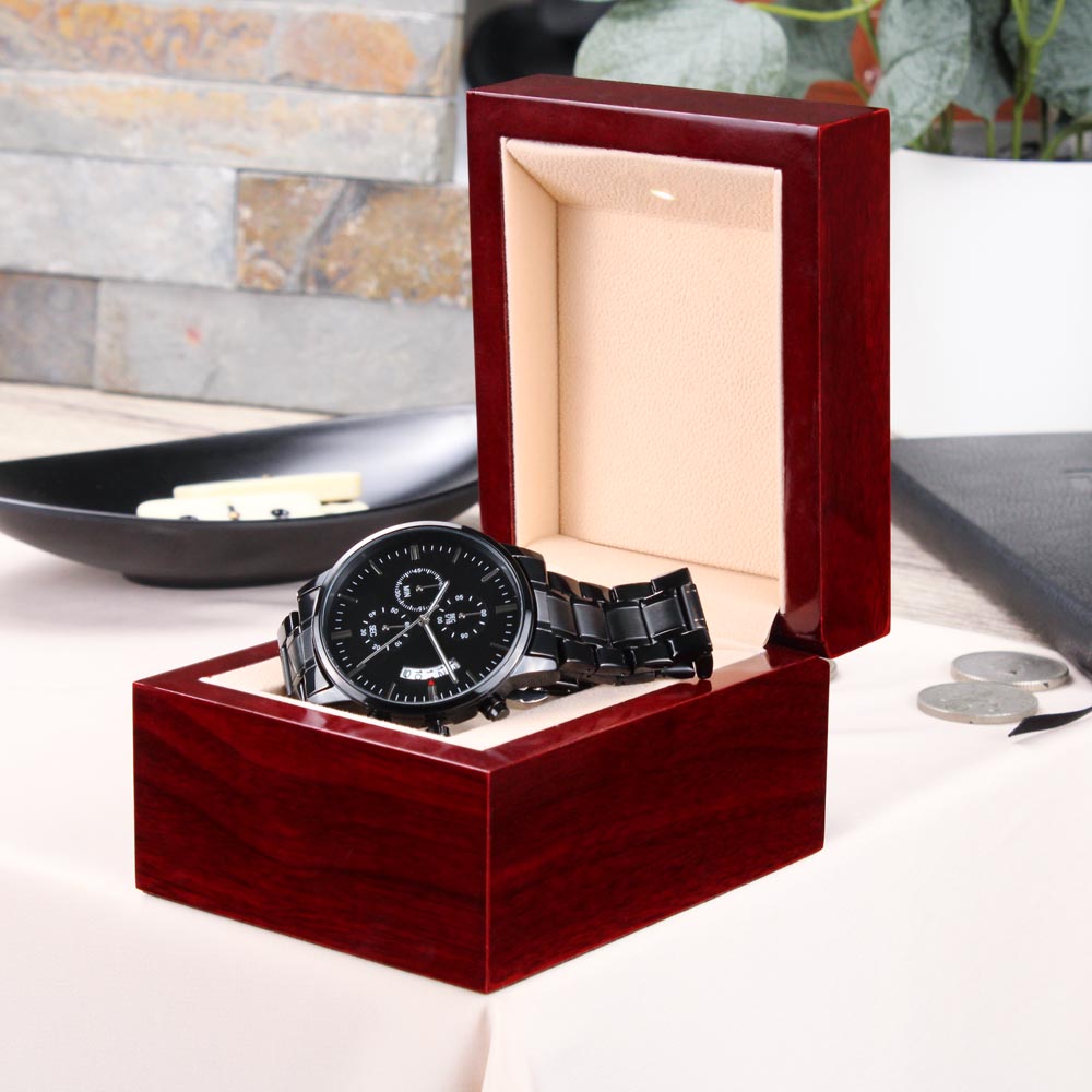 Engraved Black Chronograph Watch -Ride Safe Daddy