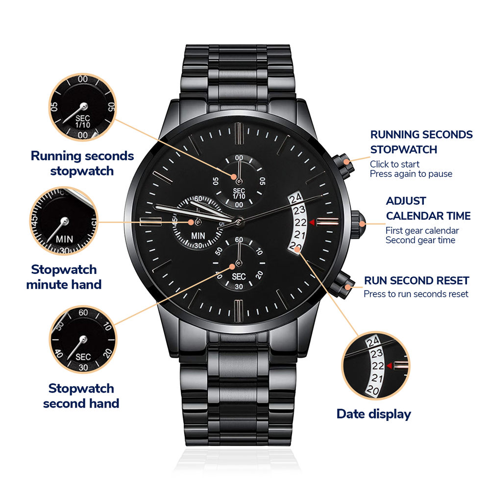 Engraved Black Chronograph Watch -Ride Safe Daddy