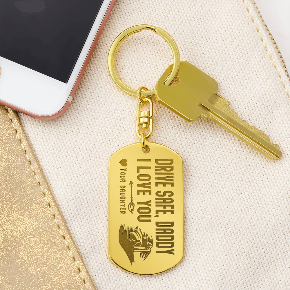 Engraved Dog Tag Keychain - Drive Safe Dad