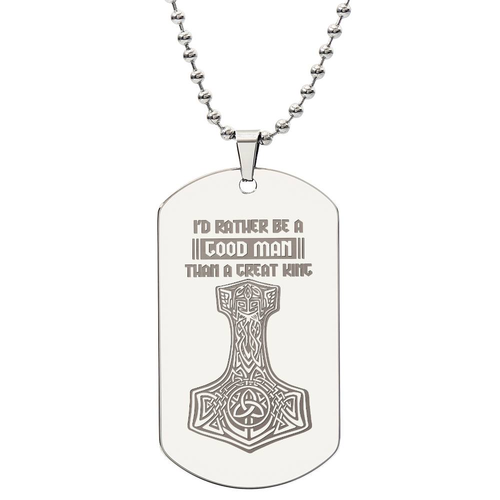 Engraved Dog Tag Necklace - Mjolnir viking symbols