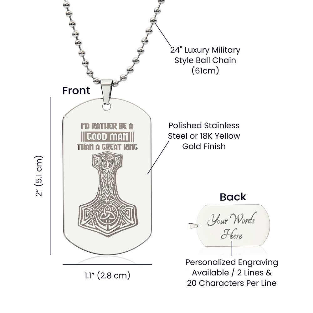 Engraved Dog Tag Necklace - Mjolnir viking symbols