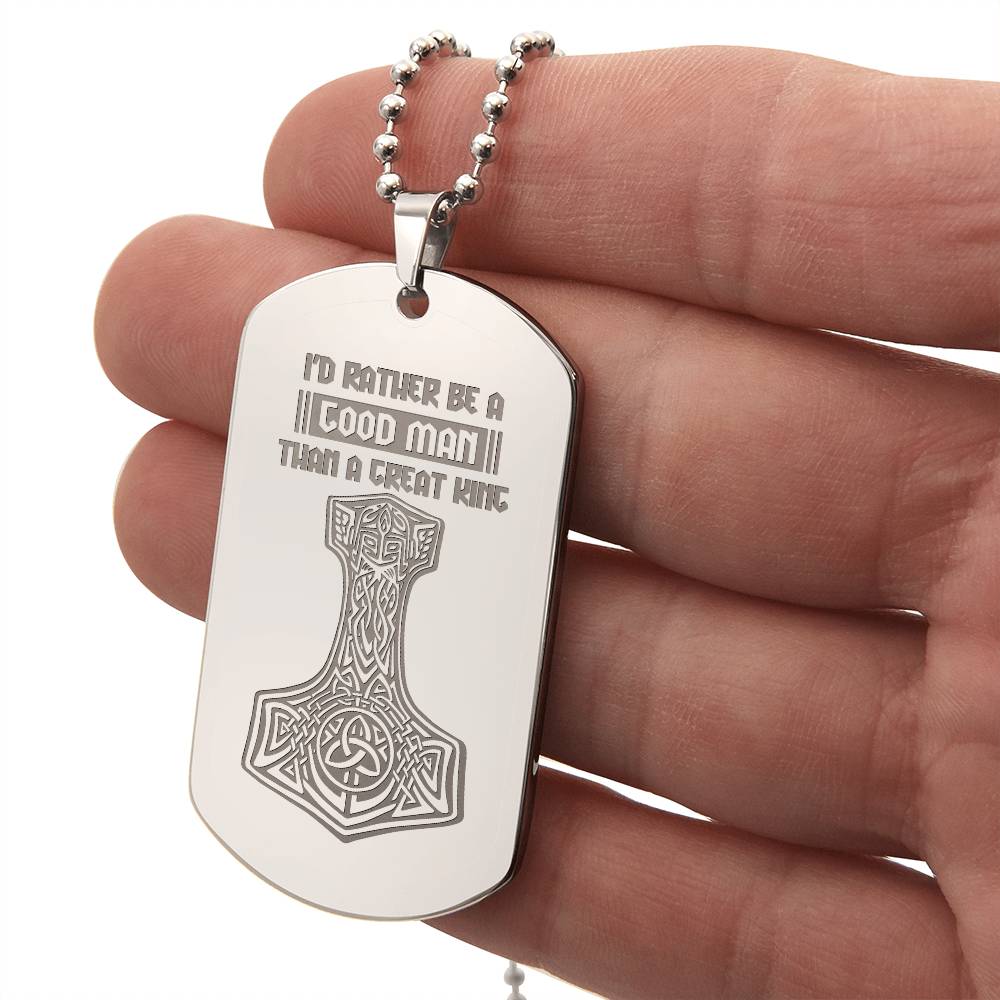 Engraved Dog Tag Necklace - Mjolnir viking symbols