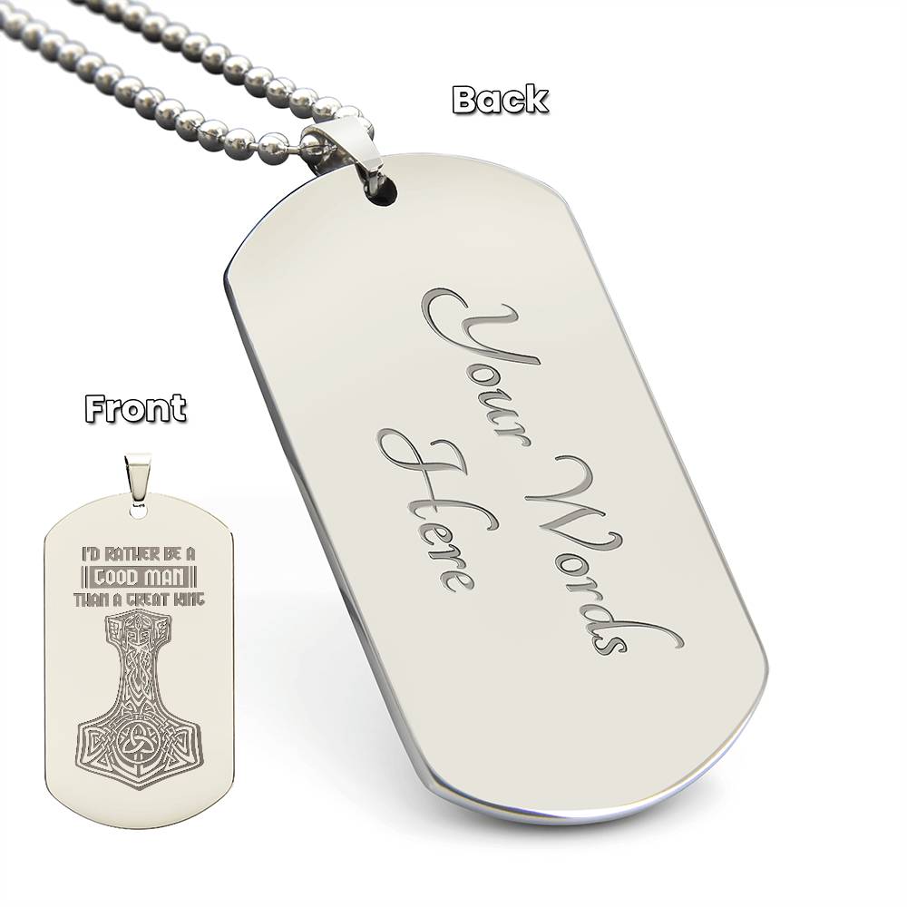 Engraved Dog Tag Necklace - Mjolnir viking symbols