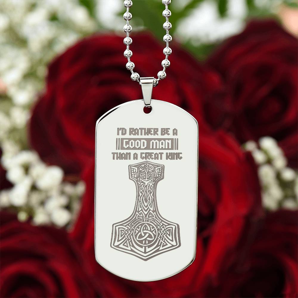 Engraved Dog Tag Necklace - Mjolnir viking symbols