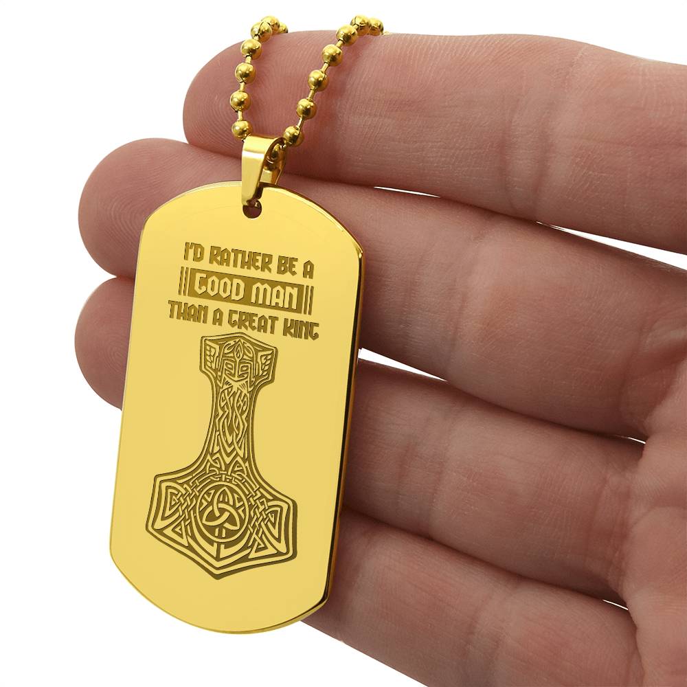 Engraved Dog Tag Necklace - Mjolnir viking symbols