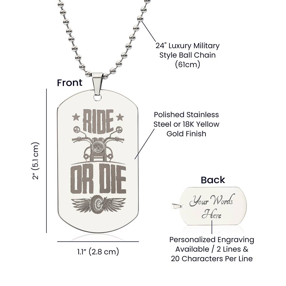 Engraved Dog Tag Necklace - Ride or Die