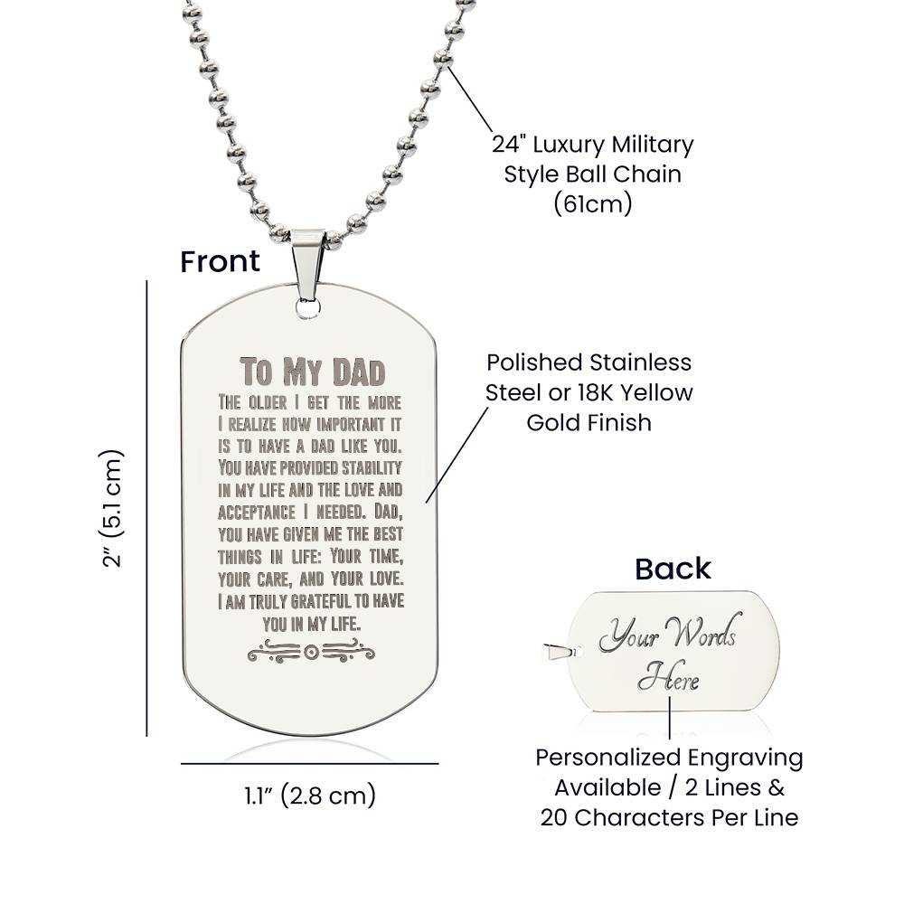 Engraved Dog Tag Necklace - The older I get dad