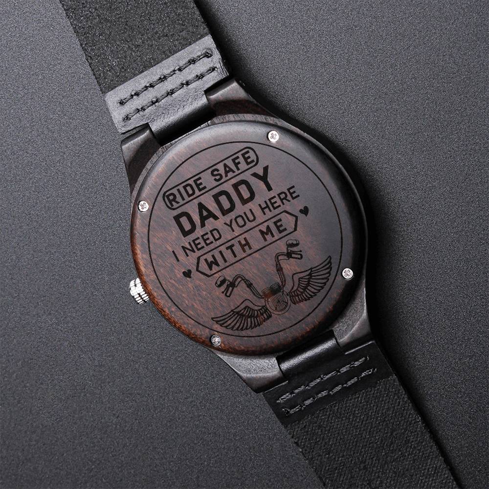 Engraved Wooden Watch - Ride Safe Daddy